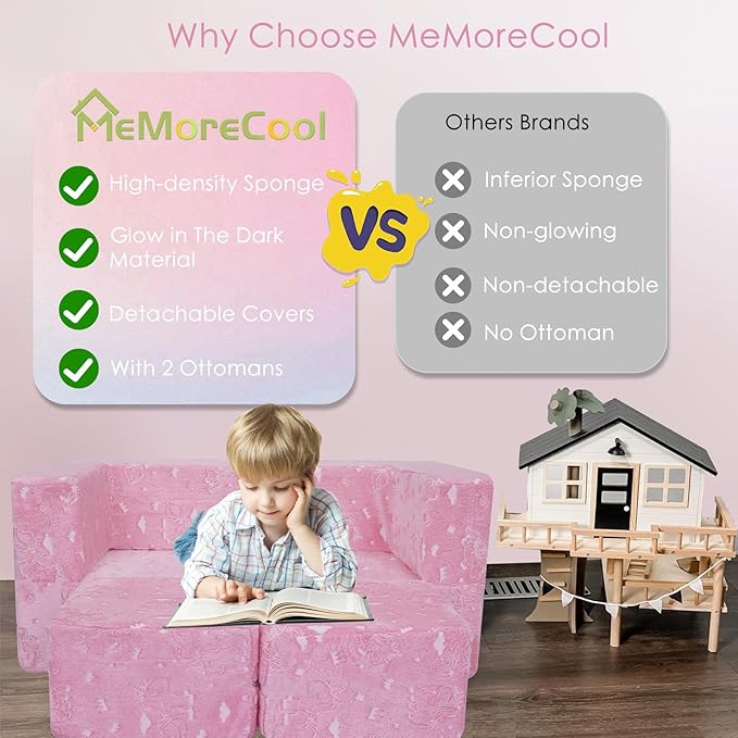 MeMoreCool Glow-in-The-Dark Unicorn Kids Modular Play Couch Sofa – Convertible - Image 4