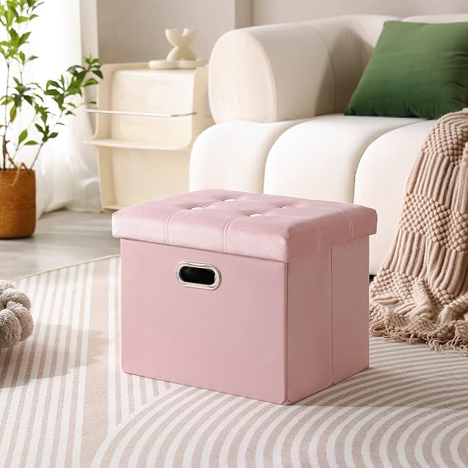 PRANDOM Ottoman with Storage Velvet Folding Small Square Foot Stool with Lid - Image 2