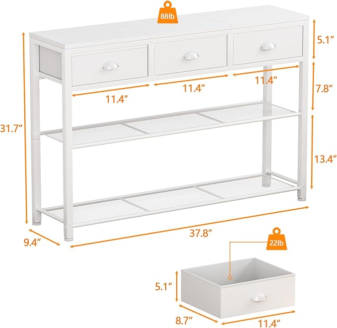 Furologee White Entryway Table, Industrial Entry Way Table - Image 3
