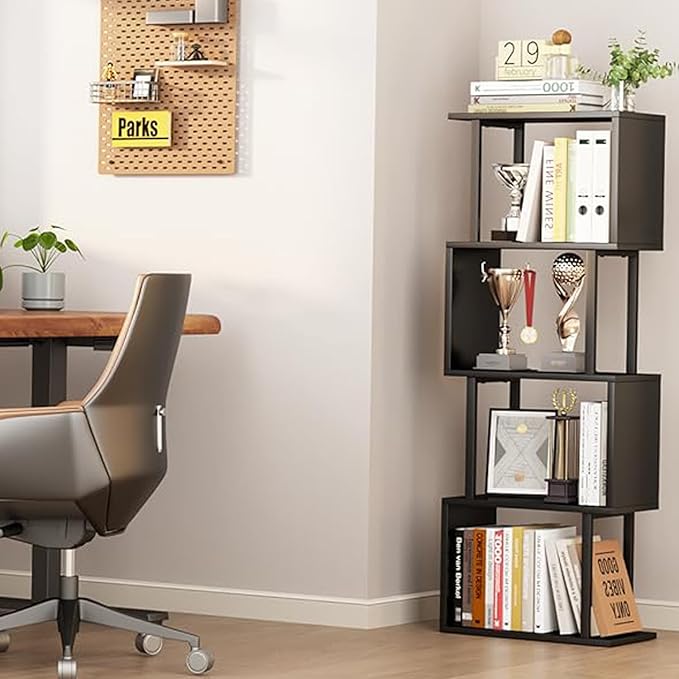 Gadroad 4-Tier Bookshelf, Narrow S-Shaped Geometric Bookcase, Wood Decorative - Image 2