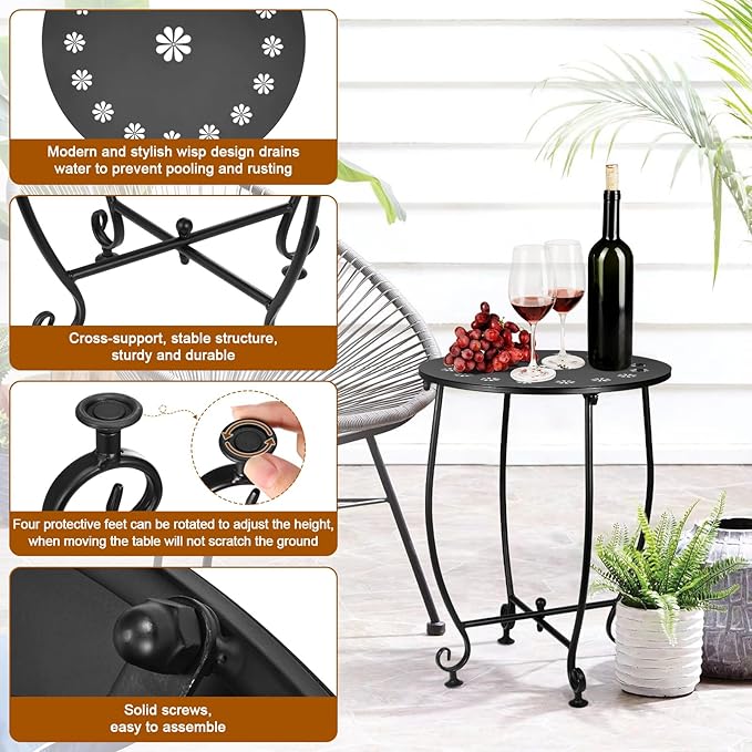 2 Pack Outdoor Side Tables for Patio, Weather Resistant Steel Patio Side Table - Image 7
