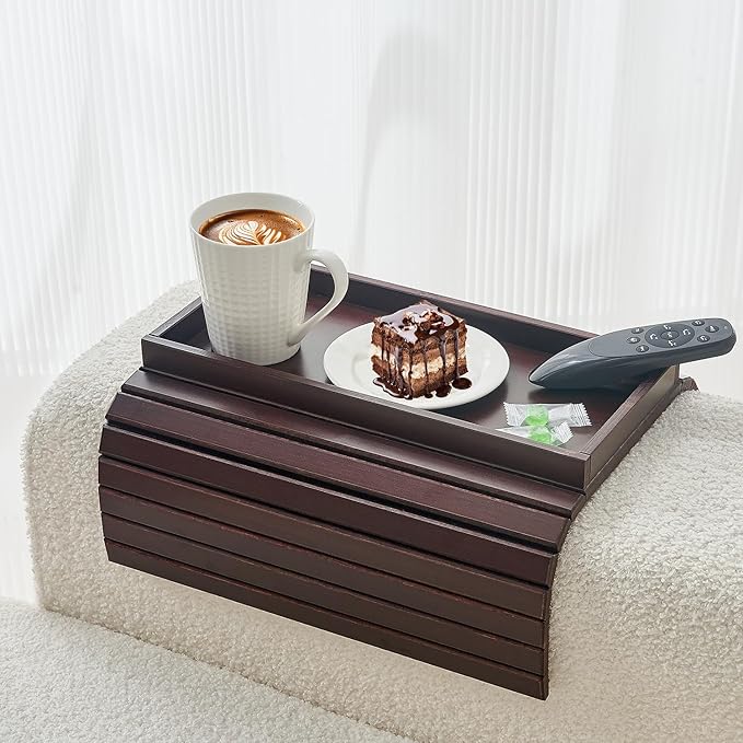 Bamboo Sofa Arm Tray, Anti Falling Couch Arm Tray Table, Foldable Couch Armrest by LOVYANXUE