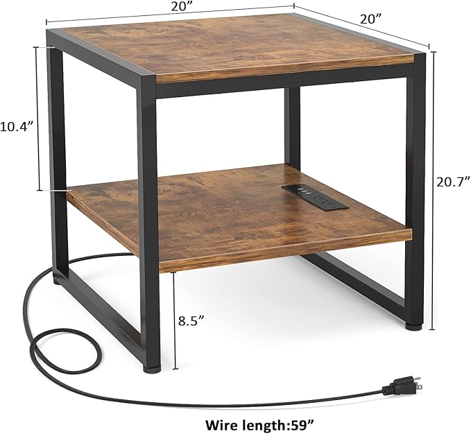 Homieasy End Table with Charging Station, 20 Inch Mini Fridge Stand with 2-Tier - Image 3