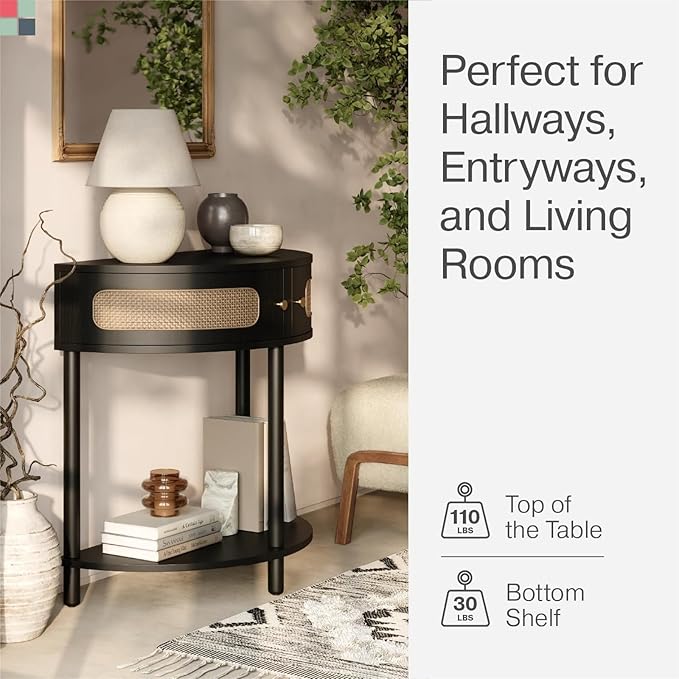 Entryway Table Rattan Half-Moon Console - Image 4