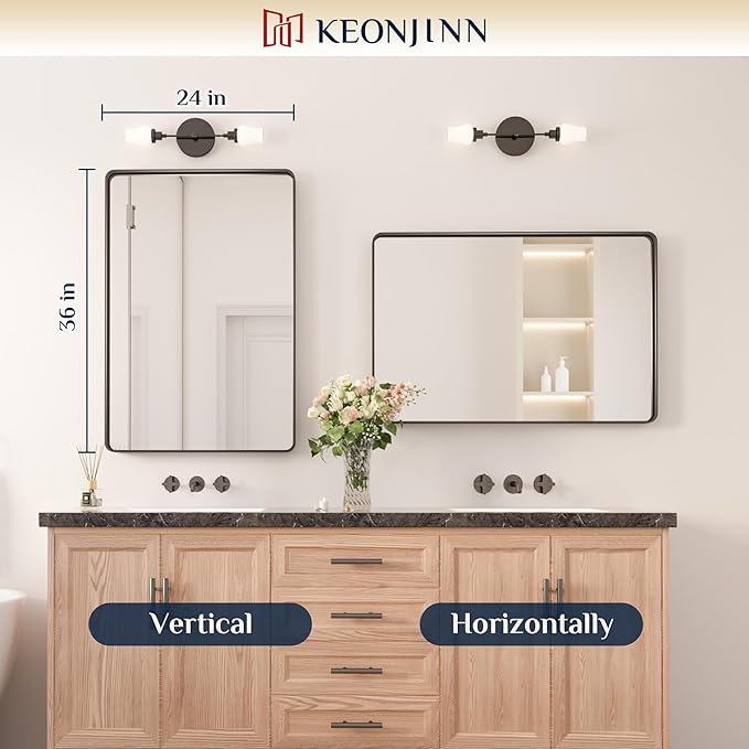 Keonjinn Black Bathroom Mirror for Vanity 24 x 36 Inch Metal Framed Wall Mirror - Image 8
