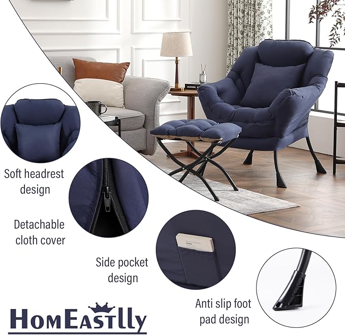 Large Lazy Chair with Ottoman, Accent Reading Chair with a Throw Pillow - Image 7