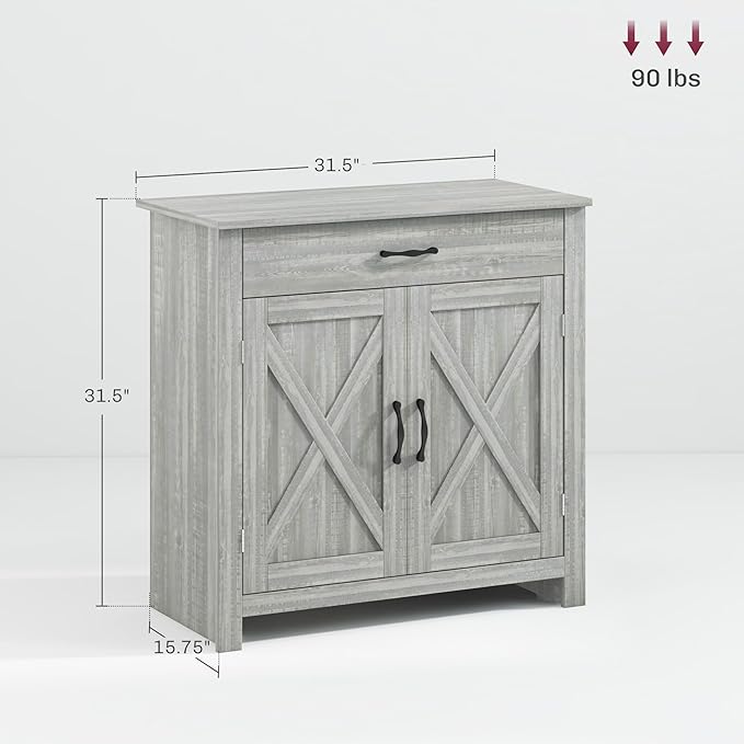 HOMCOM Farmhouse Sideboard Buffet Cabinet, Barn Door Coffee Bar Cabinet - Image 3