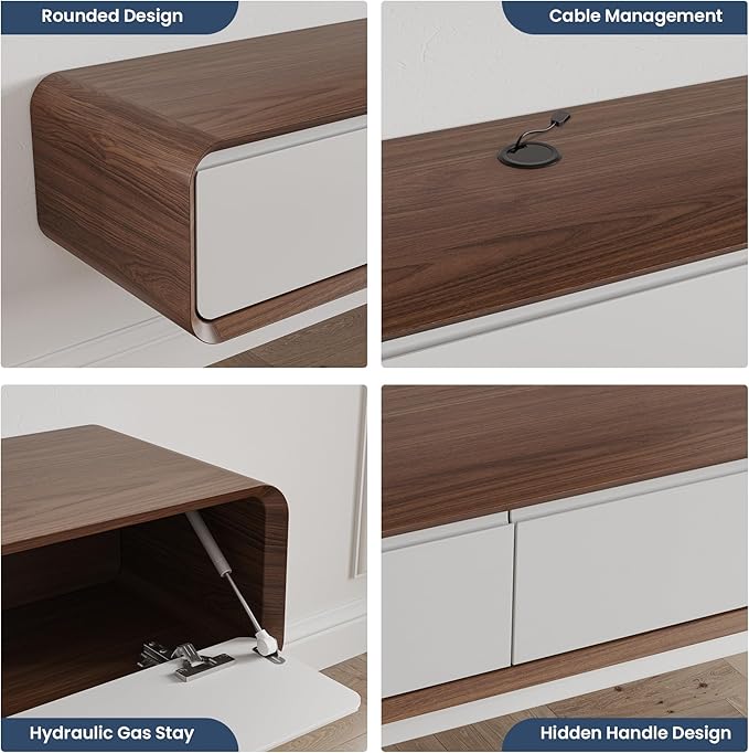 POVISON Fully-Assembled Minimalist Floating TV Stand, Modern Wall-Mounted - Image 3