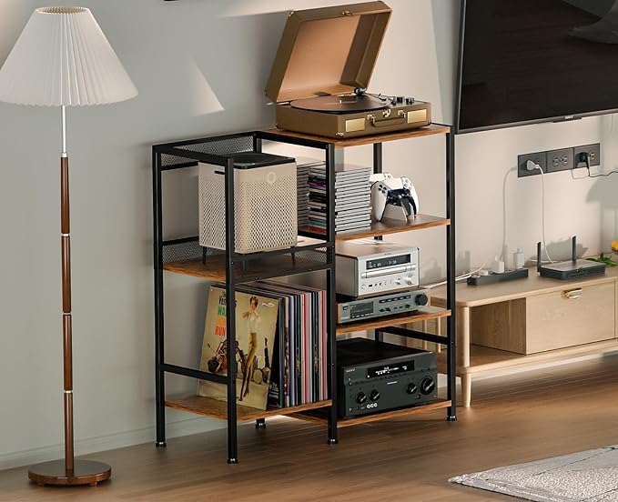 Record Player Stand Table with Vinyl Record Storage Holder-Up to 200+ Albums - Image 2