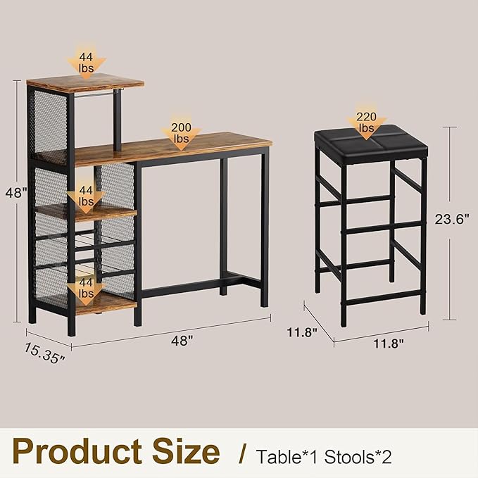 VECELO Bar Table and Chairs Set - Image 2