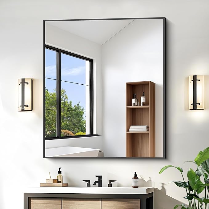 KOCUUY Black Rectangle Mirror, Large Black Wall Mounted Mirror, Metal Framed by KOCUUY