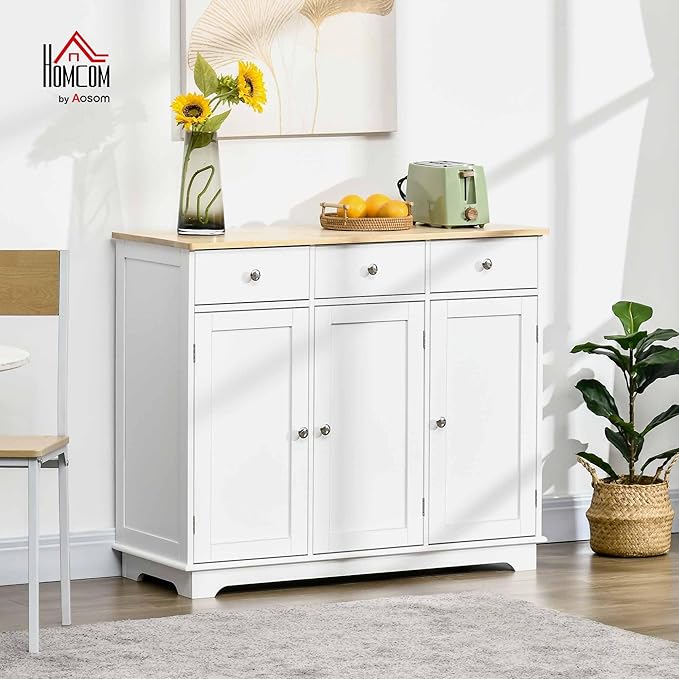 HOMCOM Sideboard with Solid Wood Countertop, Modern Kitchen Storage Cabinet - Image 2