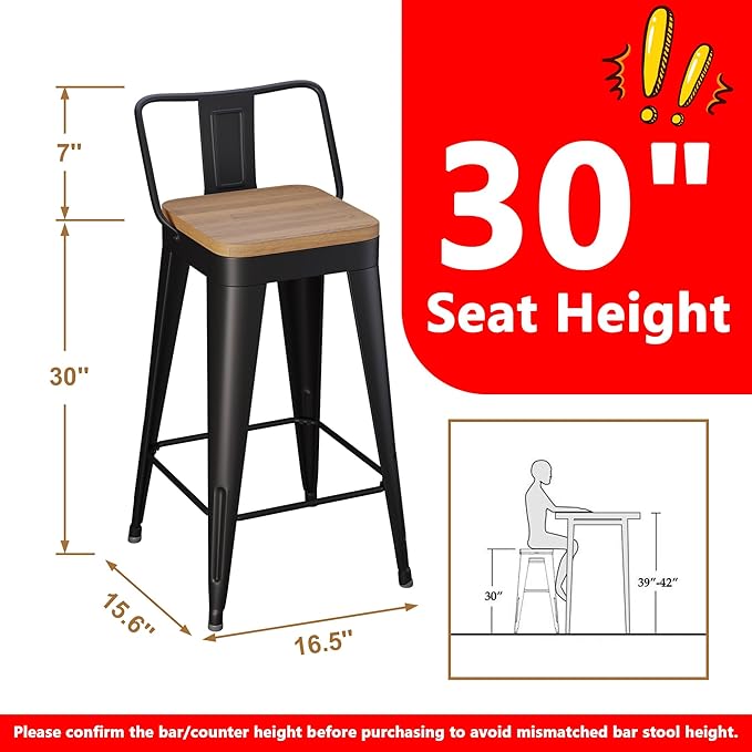 WENTMENT Bar Stools Set of 2 Counter Height Metal Barstools - Image 2