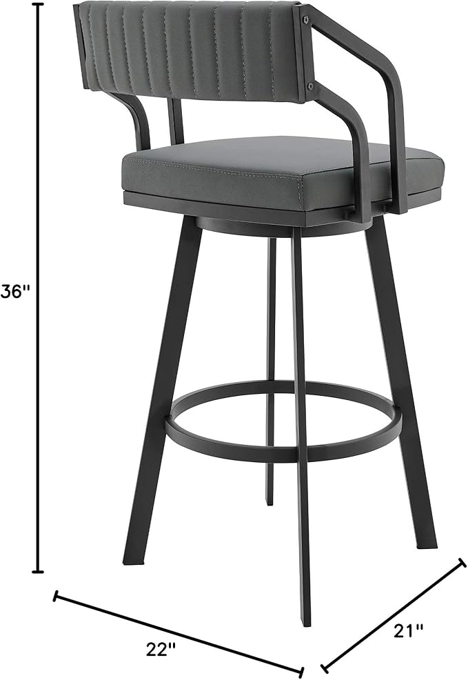 Armen Living Scranton Modern 26" Seat Height Gray Faux Leather and Black Steel - Image 9