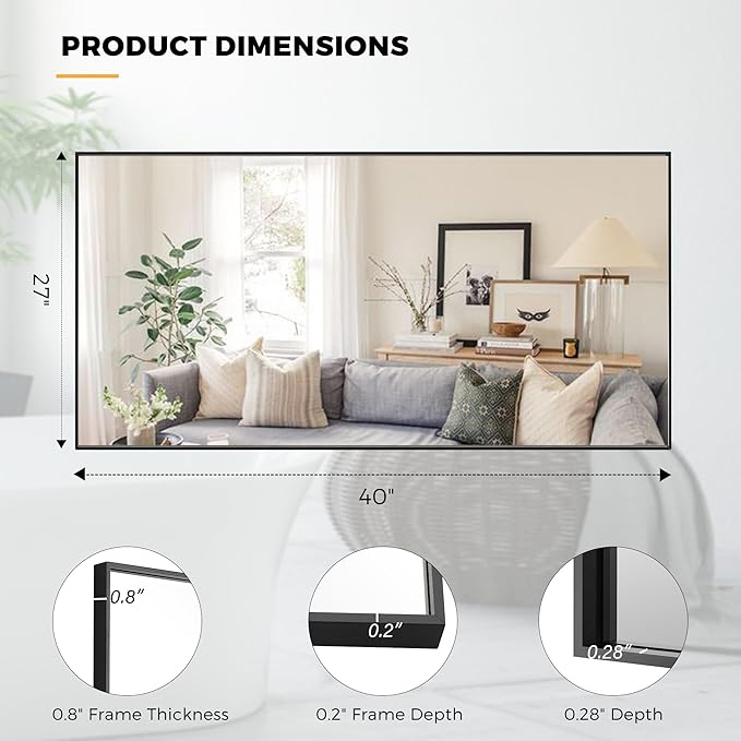 27x40 Inch Black Bathroom Mirror - Image 9