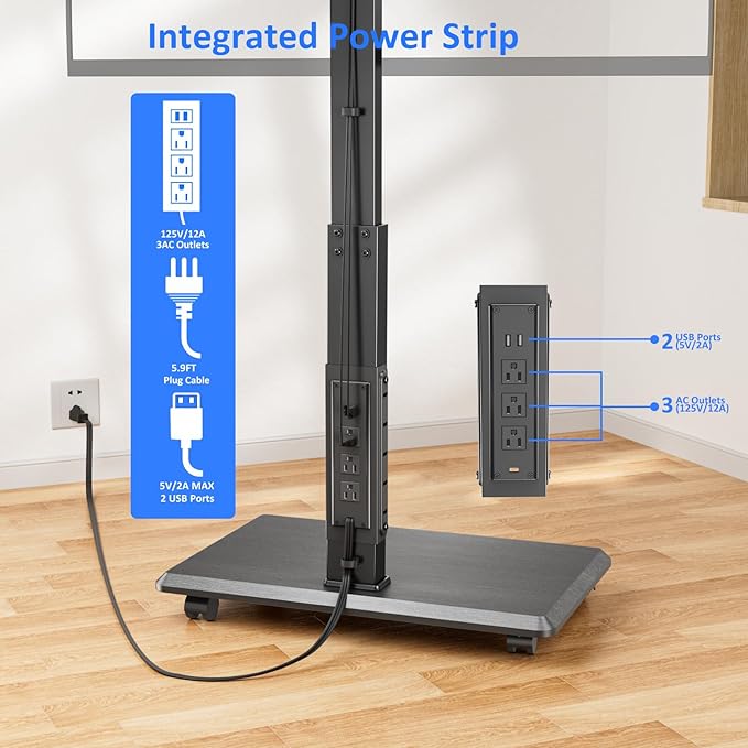Rolling TV Stand with Power Outlet, Mobile TV Stand - Image 7