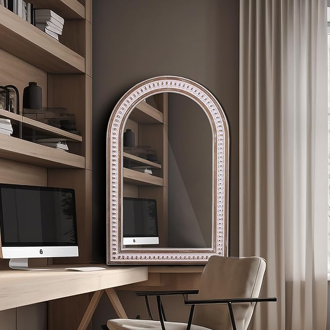 36x24 Boho Wooden Arched Wall Mirror - Image 7
