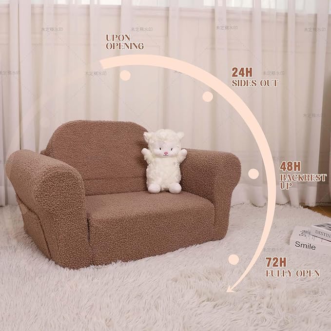 Chairs for Toddler, 2-in-1 Toddler Soft Teddy Baby Couch Fold Out, Convertible - Image 9