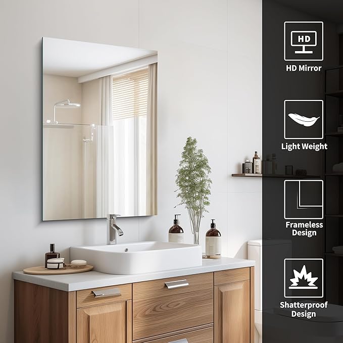 Frameless Mirror, 24x36 Inch Bathroom Mirror - Image 4