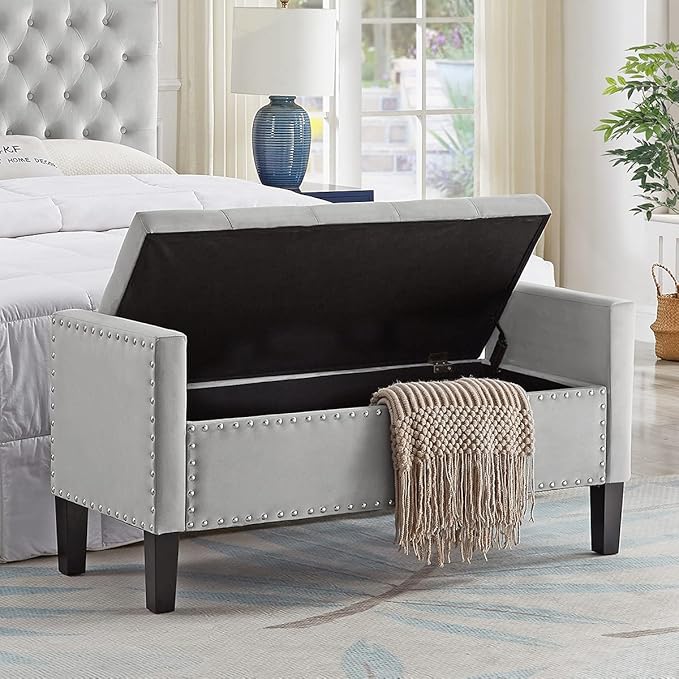 24KF Velvet Modern Upholstered Tufted Button Storage Bench - Image 3