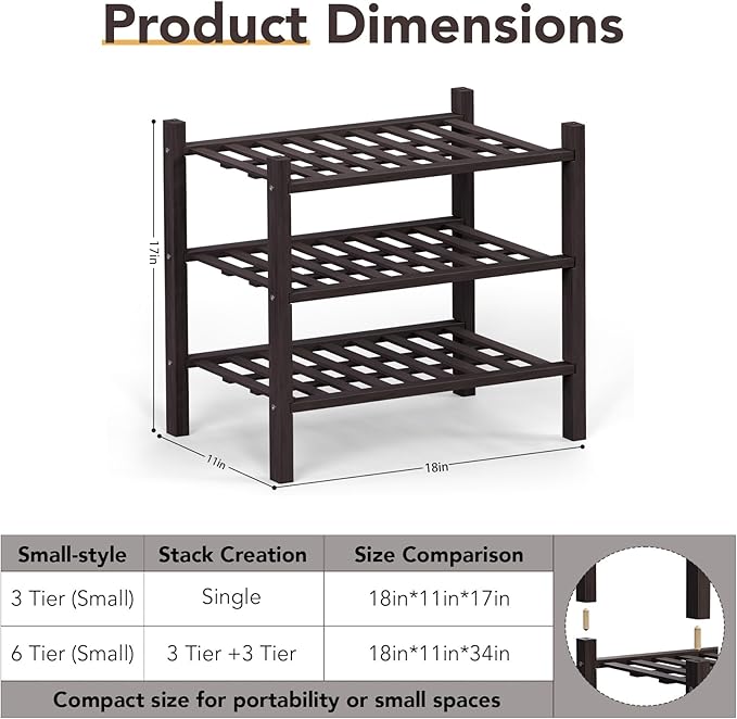 Haddockway small 3 Tier Bamboo Shoe Rack Storage Organizer, Small Space - Image 3
