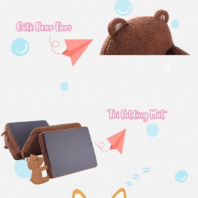 Foldable Kids Sofa, Sherpa Teddy Bear Toddler Couch - Image 9
