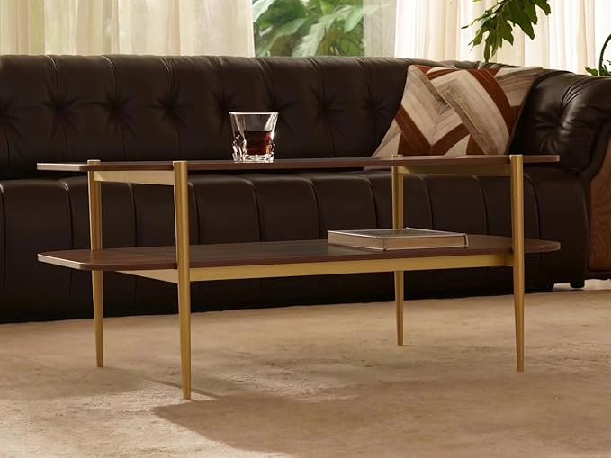 Shrine Rectangle Coffee Table, Mid-Century Modern Design, Two-Tier Walnut MDF - Image 5