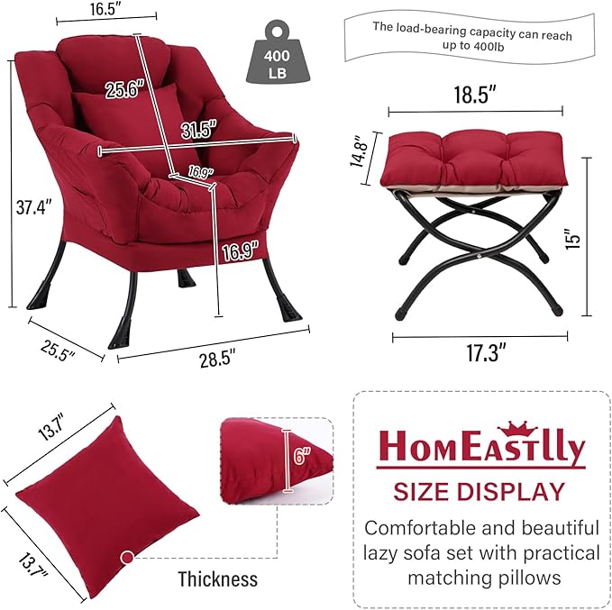 Lazy Chair with Ottoman, Modern Lounge Armchair with a Pillow, Leisure Sofa - Image 3