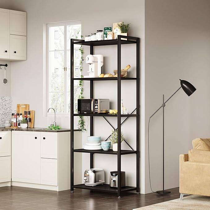 Casaottima Book Shelf, 5 Tier Bookshelf, Modern Wood Bookcase Shelves - Image 7