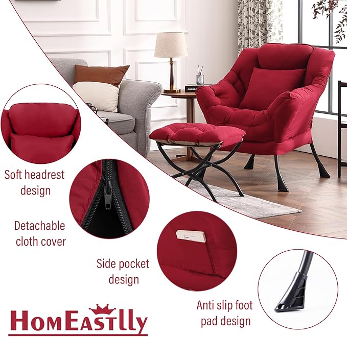 Lazy Chair with Ottoman, Modern Lounge Armchair with a Pillow, Leisure Sofa - Image 6