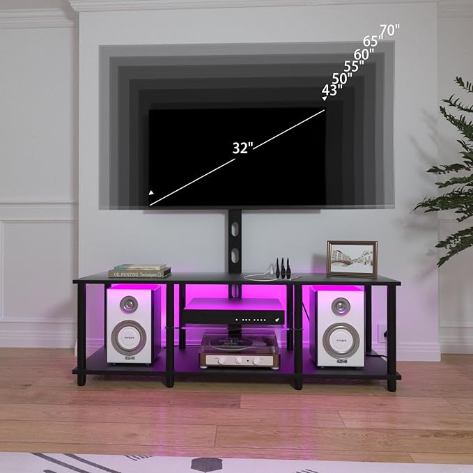 TV Stand with Mount and Led Light，Black TV Stand with Power Outlets - Image 2