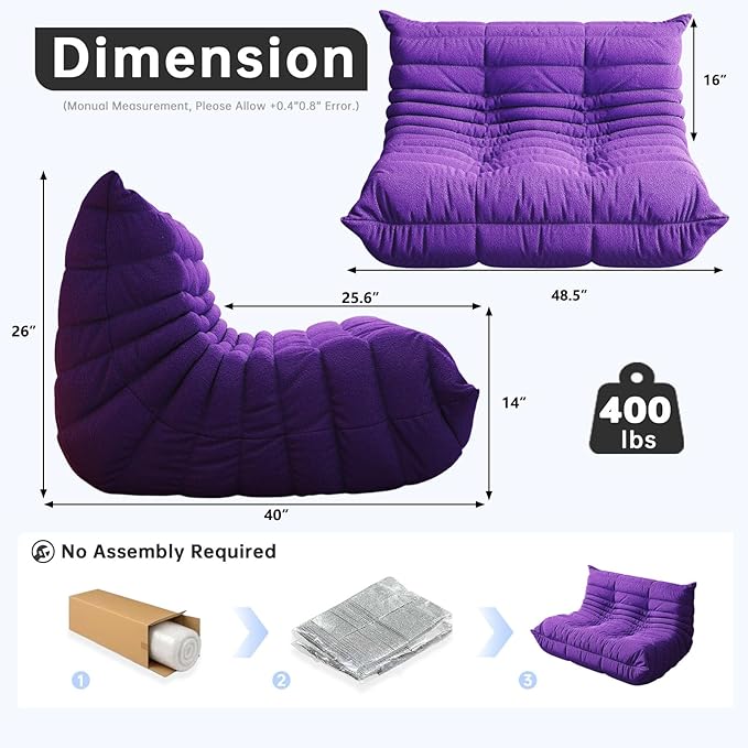 Bean Bag Chairs for Adults, Memory Foam Couch Loveseat Sofa Chair, Soft Teddy - Image 2