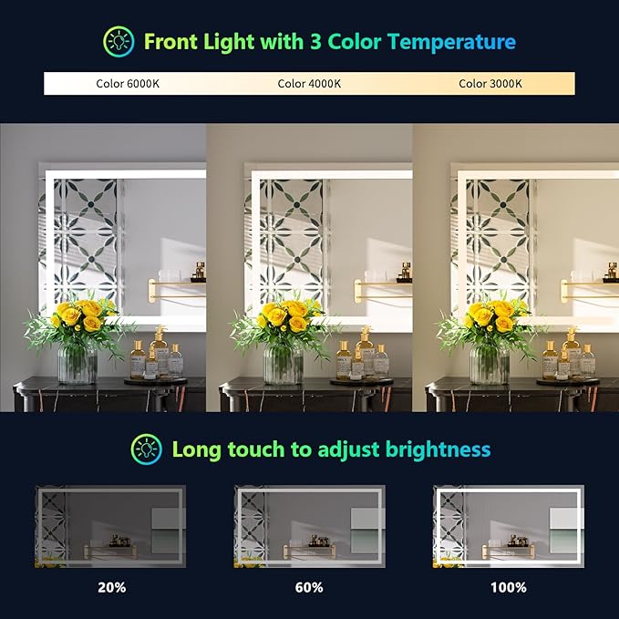 57x36 Inch RGB LED Bathroom Mirror Front Light and RGB Backlit Lighted Vanity - Image 4