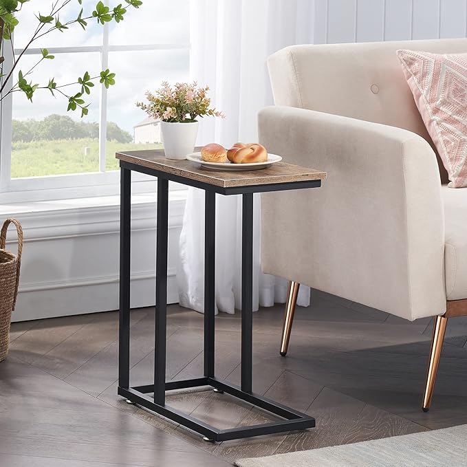 VECELO C Shaped End Side Table for Sofa Couch and Bed Snack TV Tray for Living - Image 2
