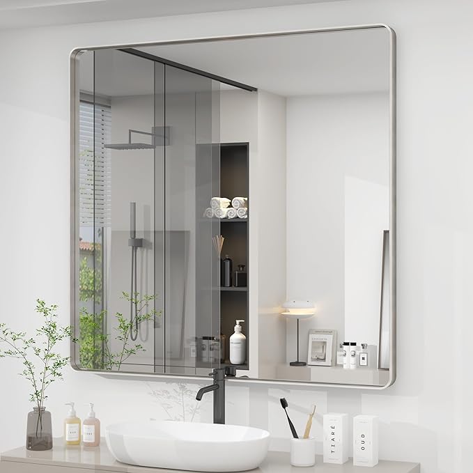 36x36 Silver Square Bathroom Mirror by CHARMOR