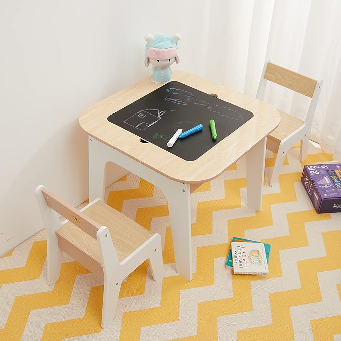 Toffy & Friends Wooden Storage Table and Chairs Set, 3-Piece Set, Activity by ToffyFriends