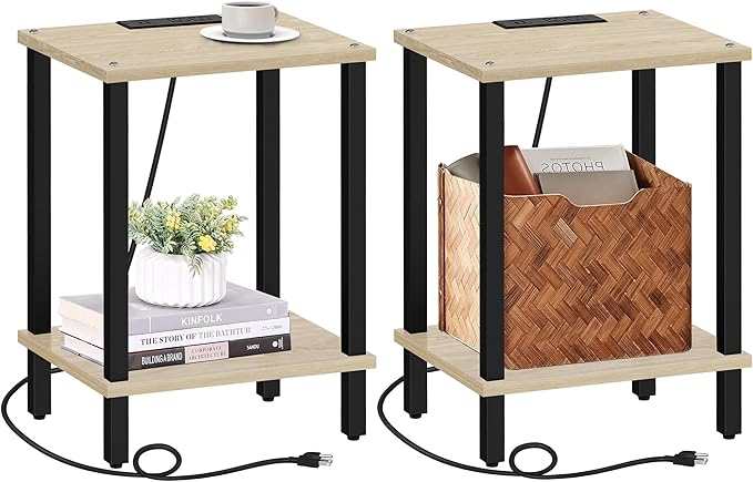 TUTOTAK End Table with Charging Station, Small Side Table with Outlets by WelcometotheTUTOTAKHome