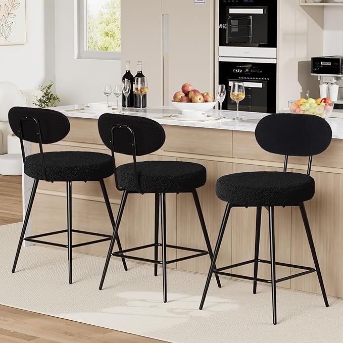 HOMMPA Swivel Bar Stools Set of 3 Counter Height Bar Stools Chiars 26'' Boucle by Hommpa