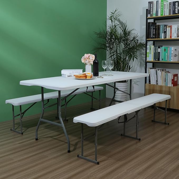Folding Table 6 FT Lightweight Portable Plastic Fold-in-Half Utility Foldable - Image 7