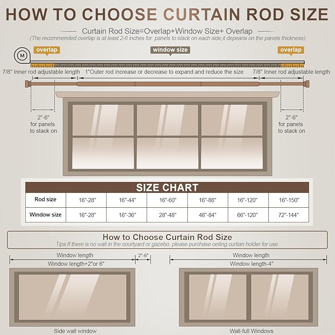 Modern Gold Curtain Rods for Windows 16 to 60 Inches Adjustable Length Heavy - Image 7