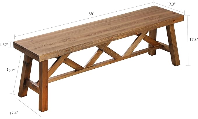 Wnutrees 54" Farmhouse Wood Bench, Rustic Solid Wood Entryway Bench Seat - Image 2