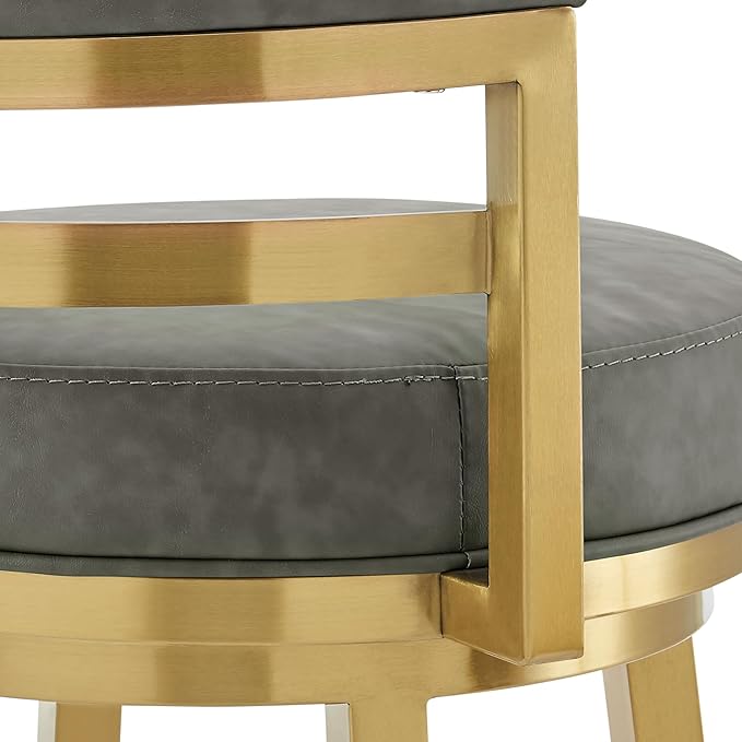 Armen Living Madrid 30" Seat Height Swivel Modern Vintage Gray Faux Leather and - Image 10