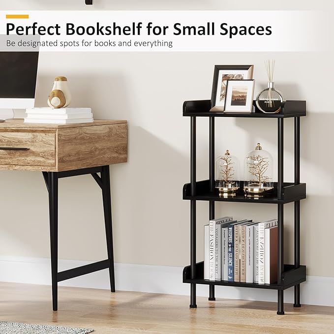 Hosfais Bookshelf Small Book Shelf, 3 Tier Wood Bookcase Industrial Bookshelf - Image 4