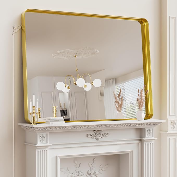 Koonmi Gold Bathroom Mirror for Wall, 36x48 Inch Matte Metal Deep Framed - Image 6