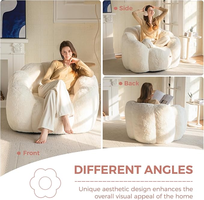MAXYOYO Bean Bag Chair for Adults, Floral Shaped Bean Bag Sofa, Ultra Soft Faux - Image 3