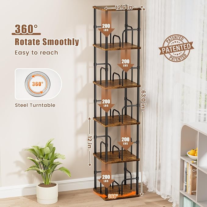 5 Tier Square Rotating Bookshelf, 360 ° Display Stackable Spinning Bookshelf - Image 2