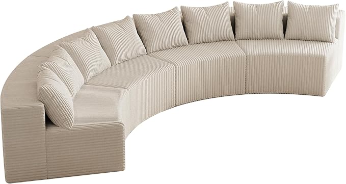 KEIKI Corduroy Curved Sectional Sofa, 4 Seater Symmetrical Modular Semi - Image 6