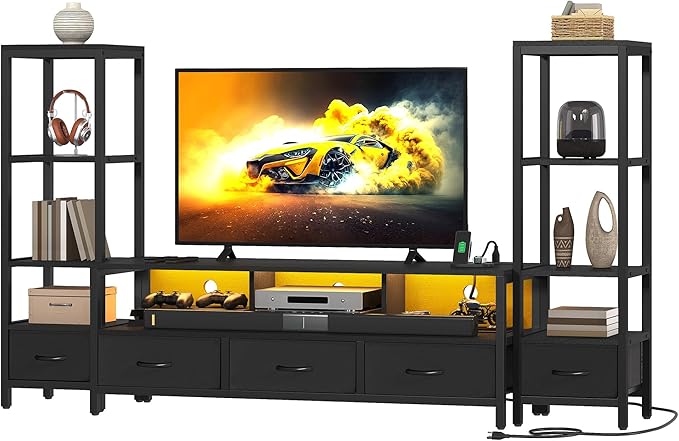 DWVO Entertainment Center with Bookshelves, LED TV Stand by DWVO