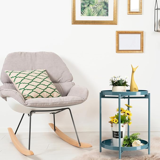 TeoKJ 2 Tier Round Side Table, Folding Round Metal End Table Small Nightstand - Image 8