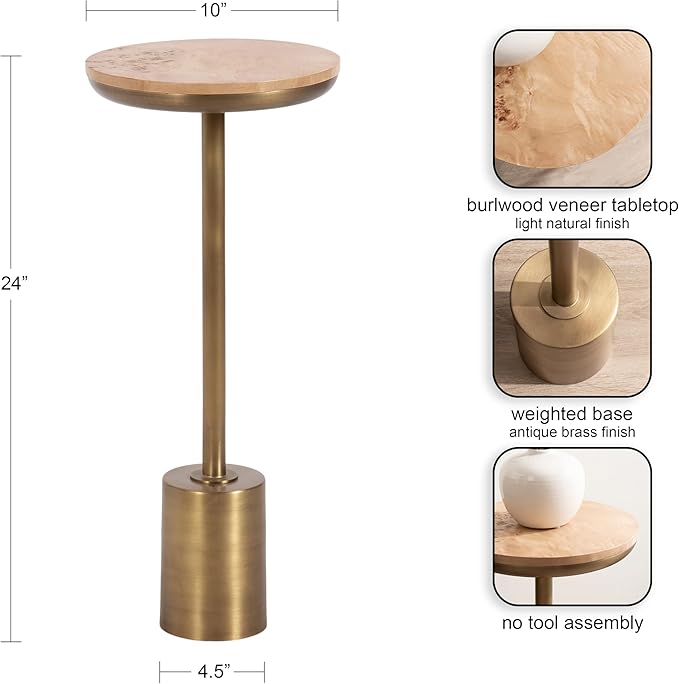 Kate and Laurel Xyler Modern Round Wood and Metal Drink Table, Burlwood and - Image 3